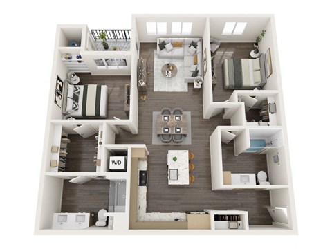 Floor plan for 2 beds, 2 baths, 1182 sqft